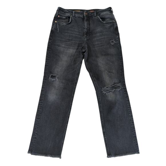 Pilcro Vintage Straight Leg Jeans Black‎ Distressed Women's 32 Stretch High-Rise - Picture 1 of 9